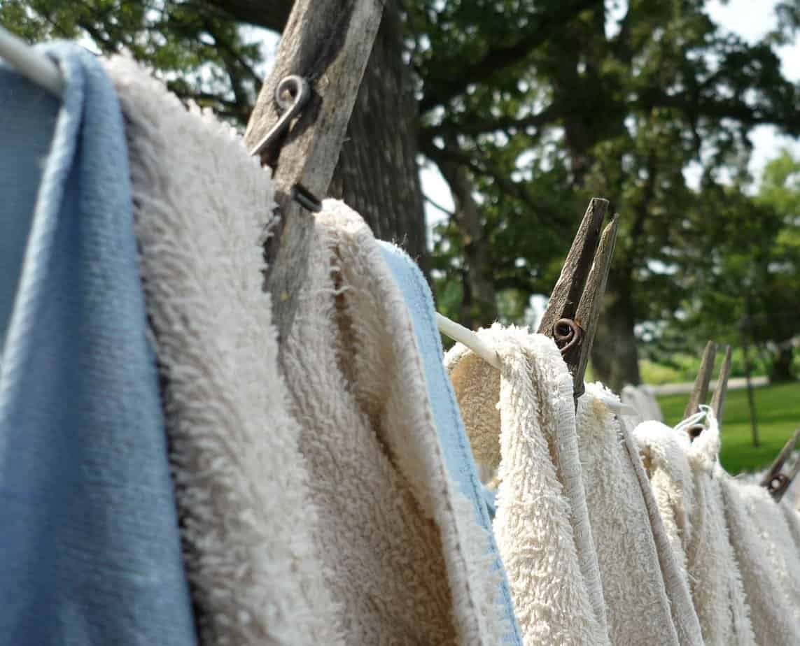 dairy towels drying on the line. 